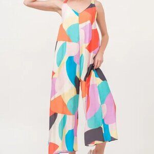 And The‎ Why Tied Shoulder Straps Wide-Leg Geo Print Jumpsuit
